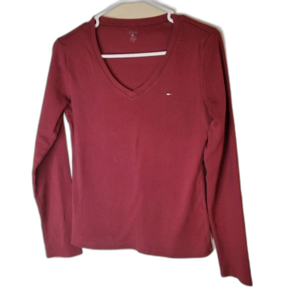 Tommy Hilfiger Tops - Tommy Hilfiger women’s long sleeve v-neck red t-shirt top, sz M